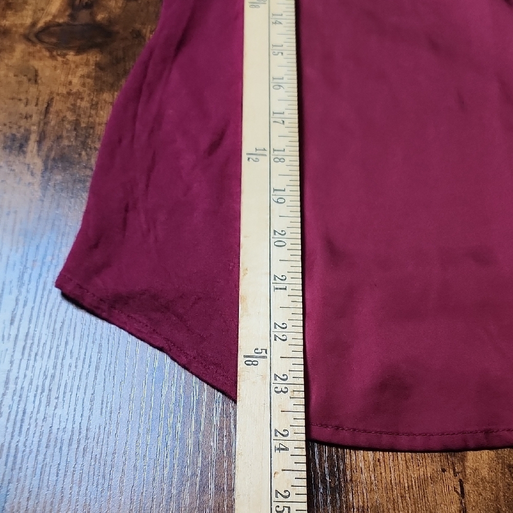 LUCKY BRAND | Women's Burgundy Long Sleeve Satin Front Casual Office Blouse | XS - Picture 6 of 7